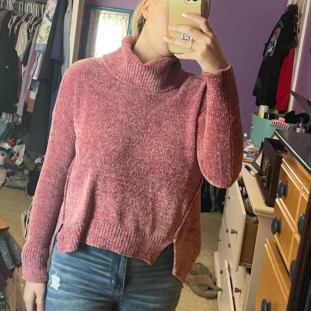 Pink turtleneck sweater